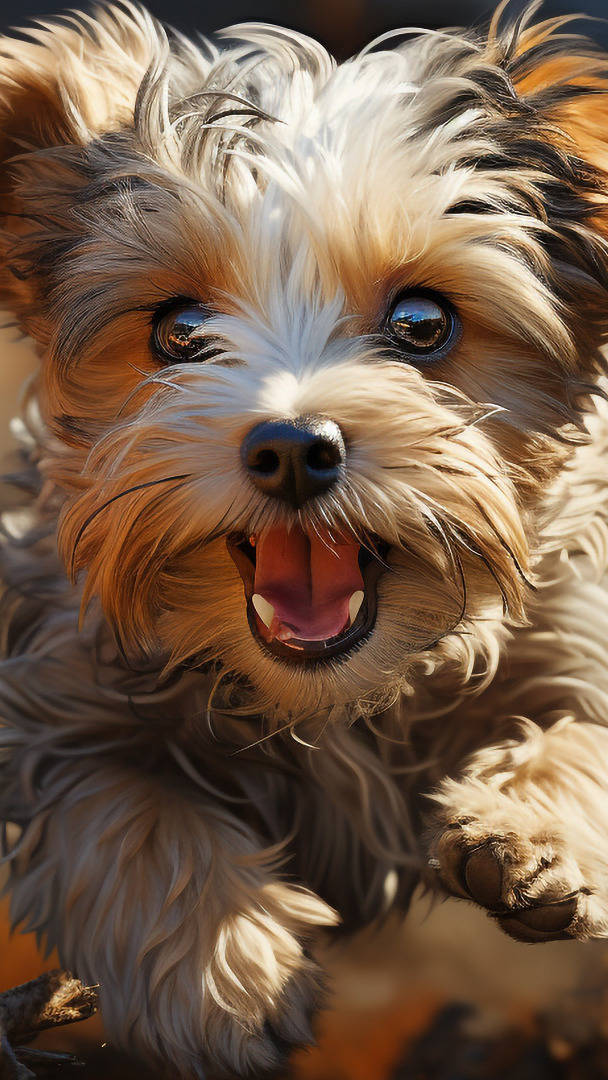 Yorkshire terrier z otwartym pyszczkiem