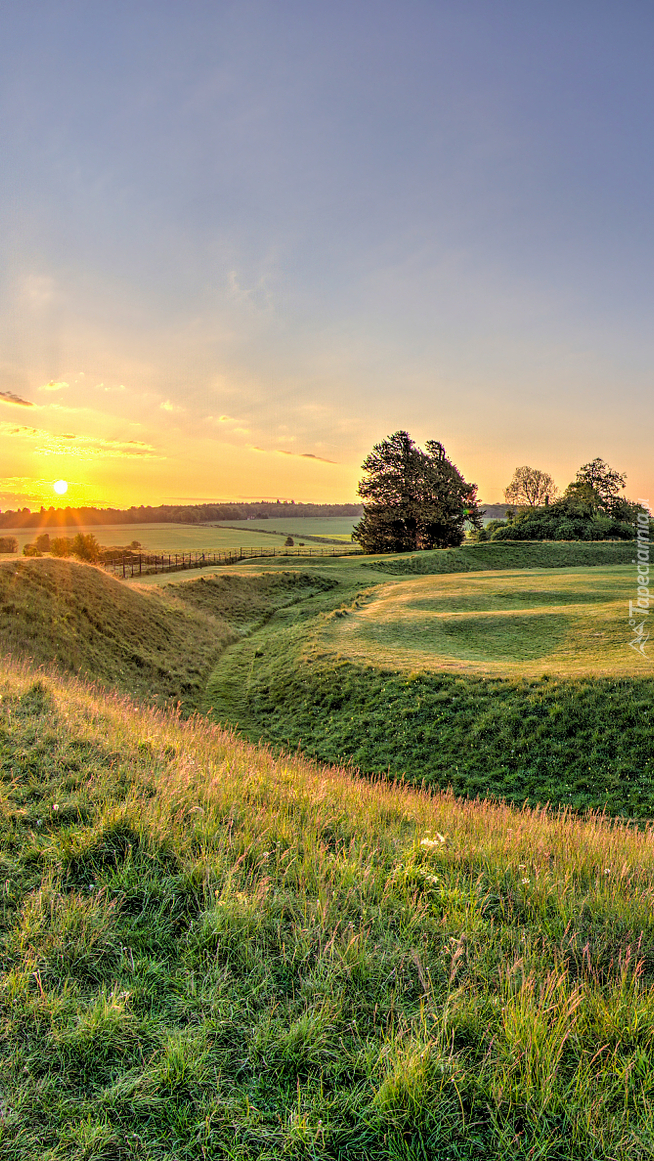 Zachód słońca nad polami w hrabstwie Dorset