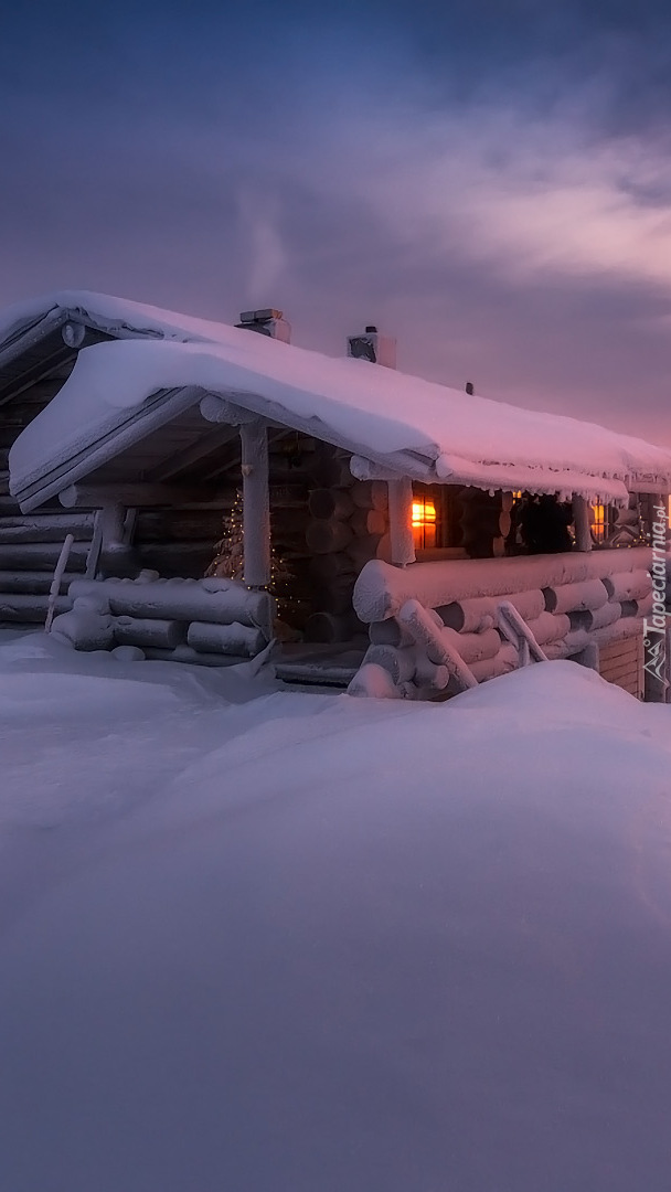 Zasypany śniegiem drewniany domek