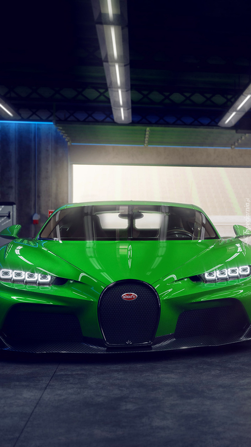 Zielone Bugatti Chiron