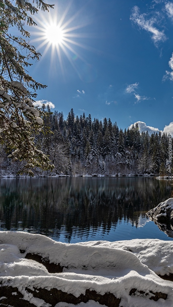 Zima nad jeziorem Lake Cresta w Szwajcarii