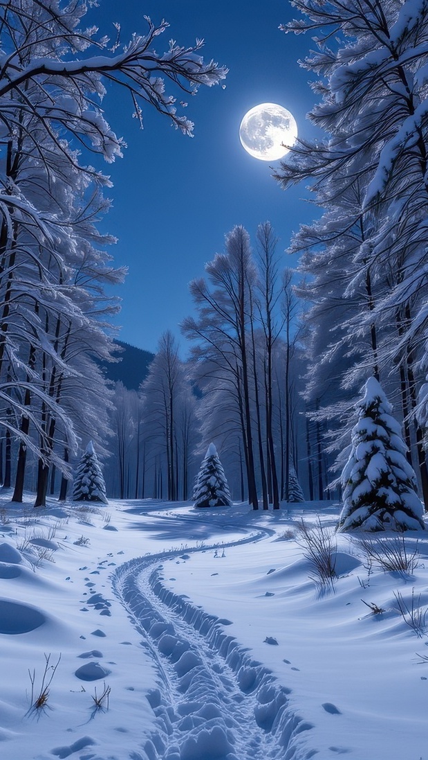 Zimowy las w księżycowym blasku