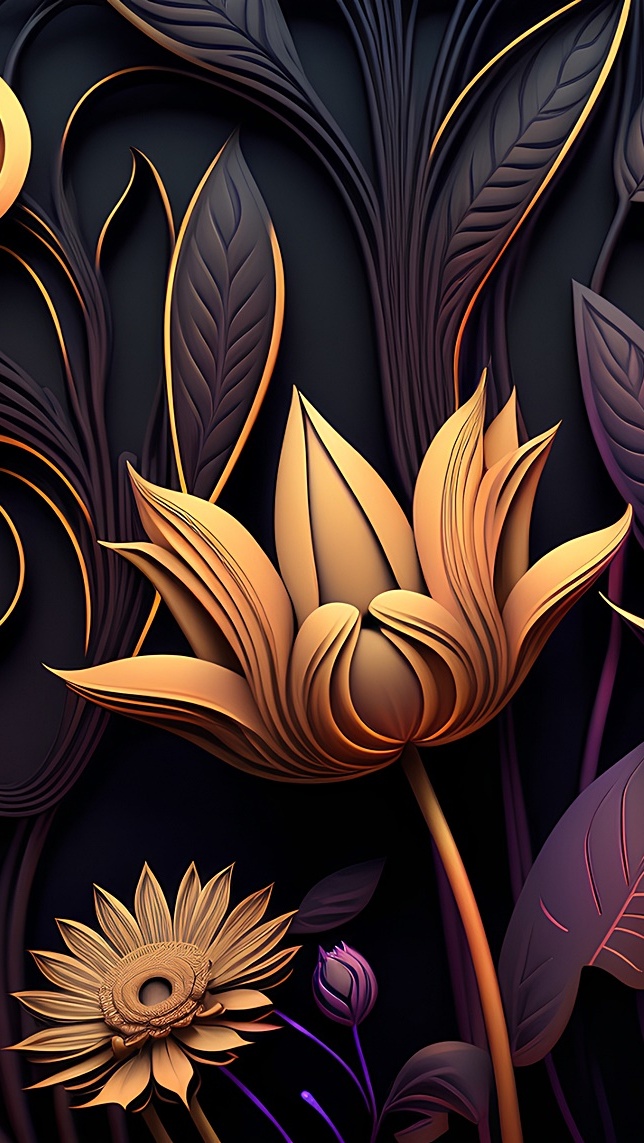 Złoty lotos z liśćmi w grafice