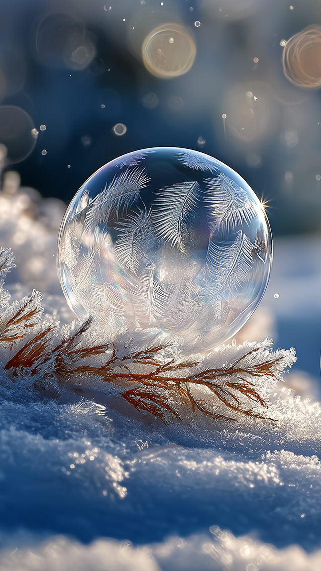 Zmrożona bańka mydlana na śniegu