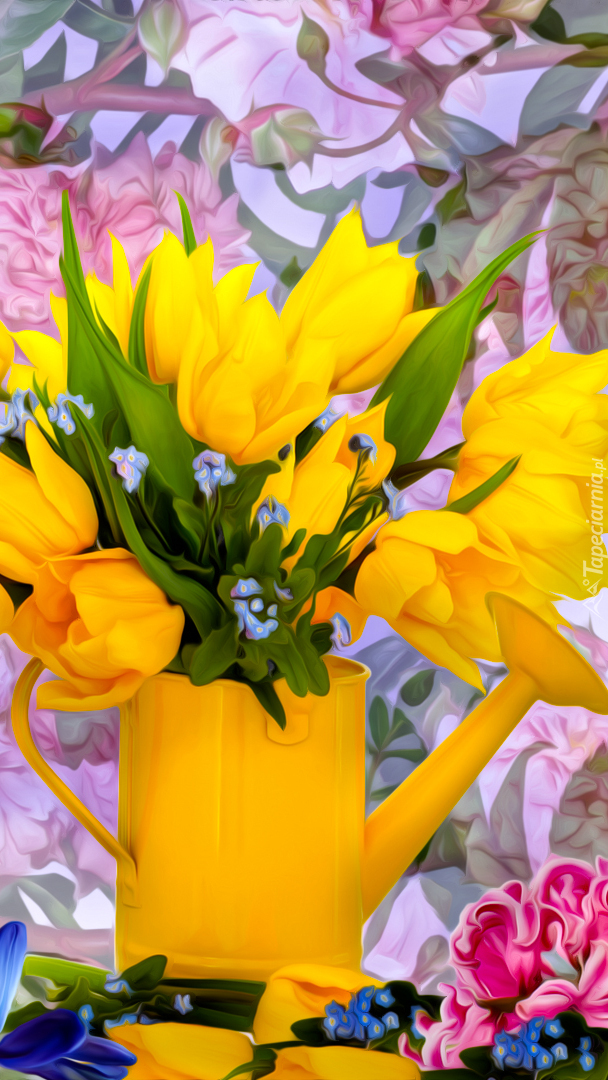 Żółte tulipany w konewce