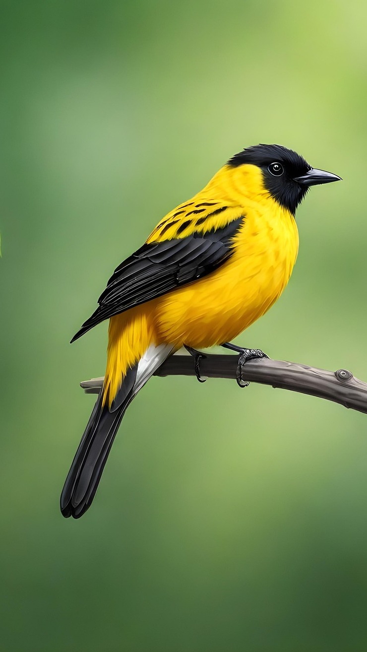 Żółto-czarny ptak na gałązce