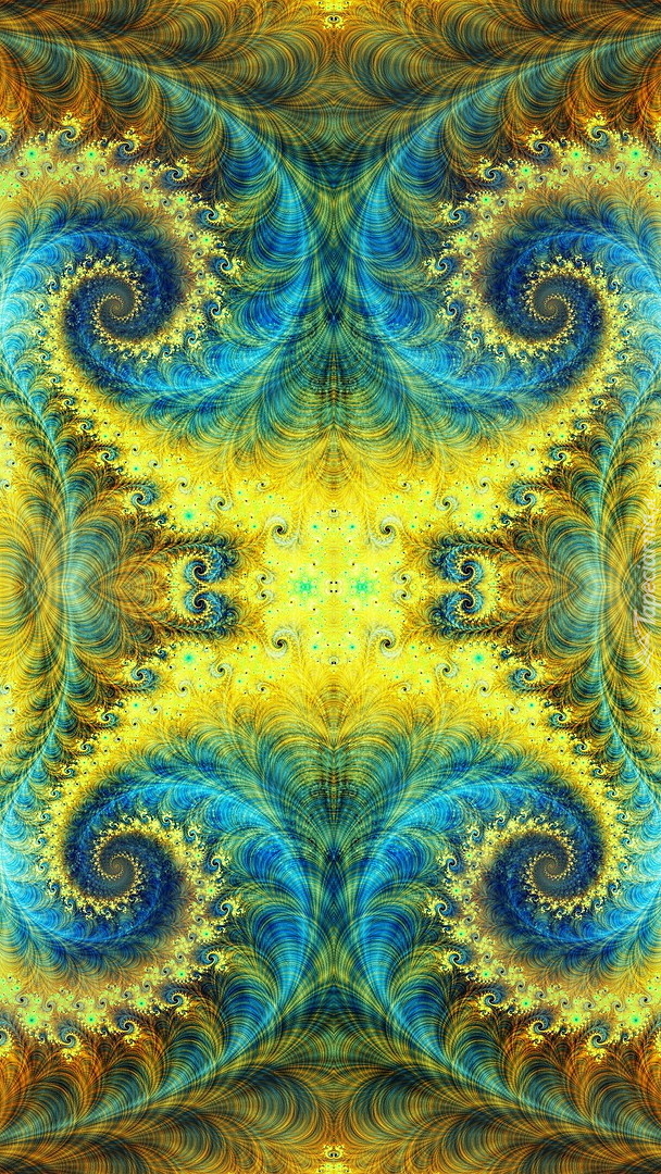 Żółto-niebieski spiralny fraktal