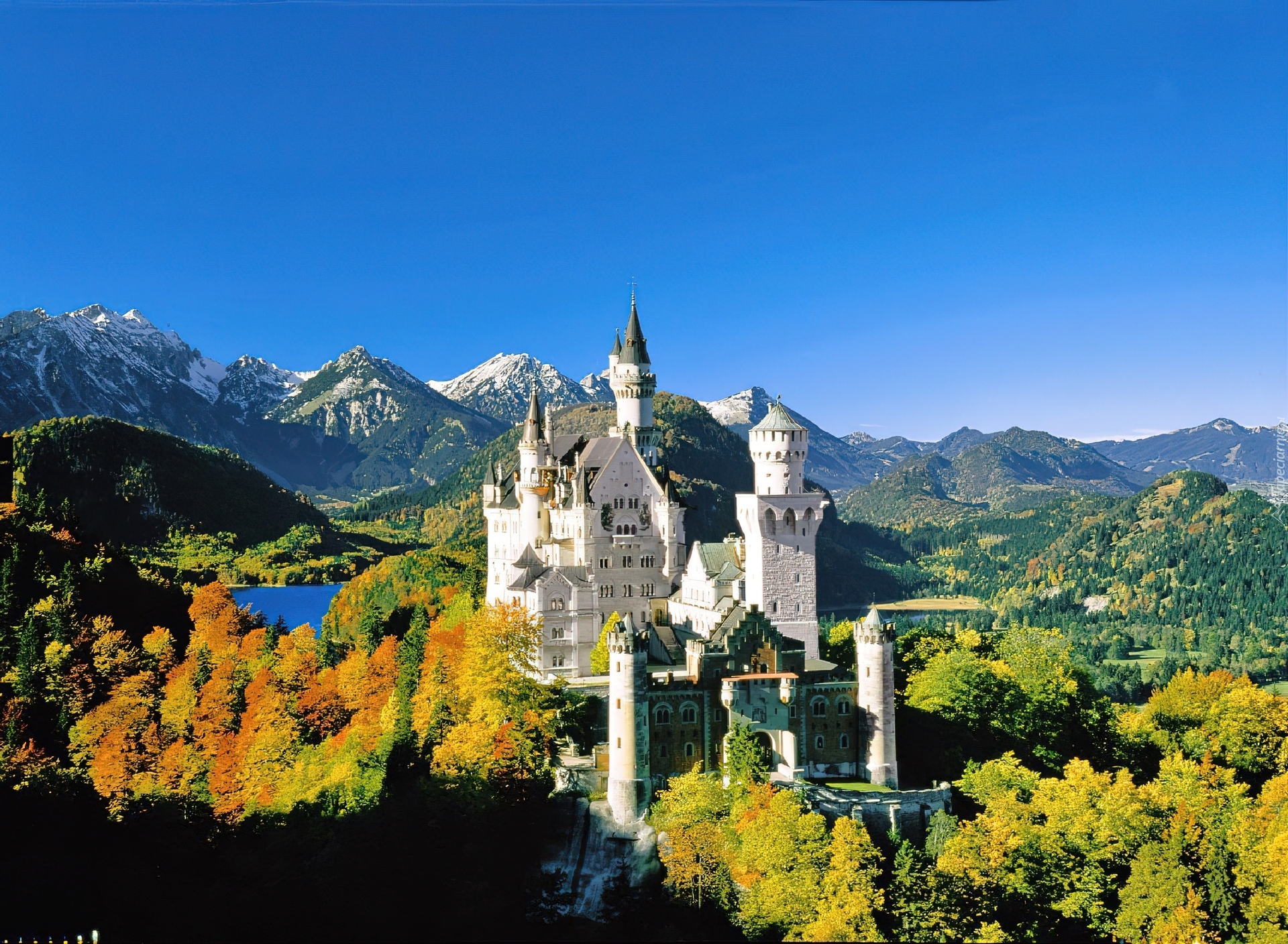 Niemcy, Zamek Neuschwanstein, Jesień, Lasy, Góry
