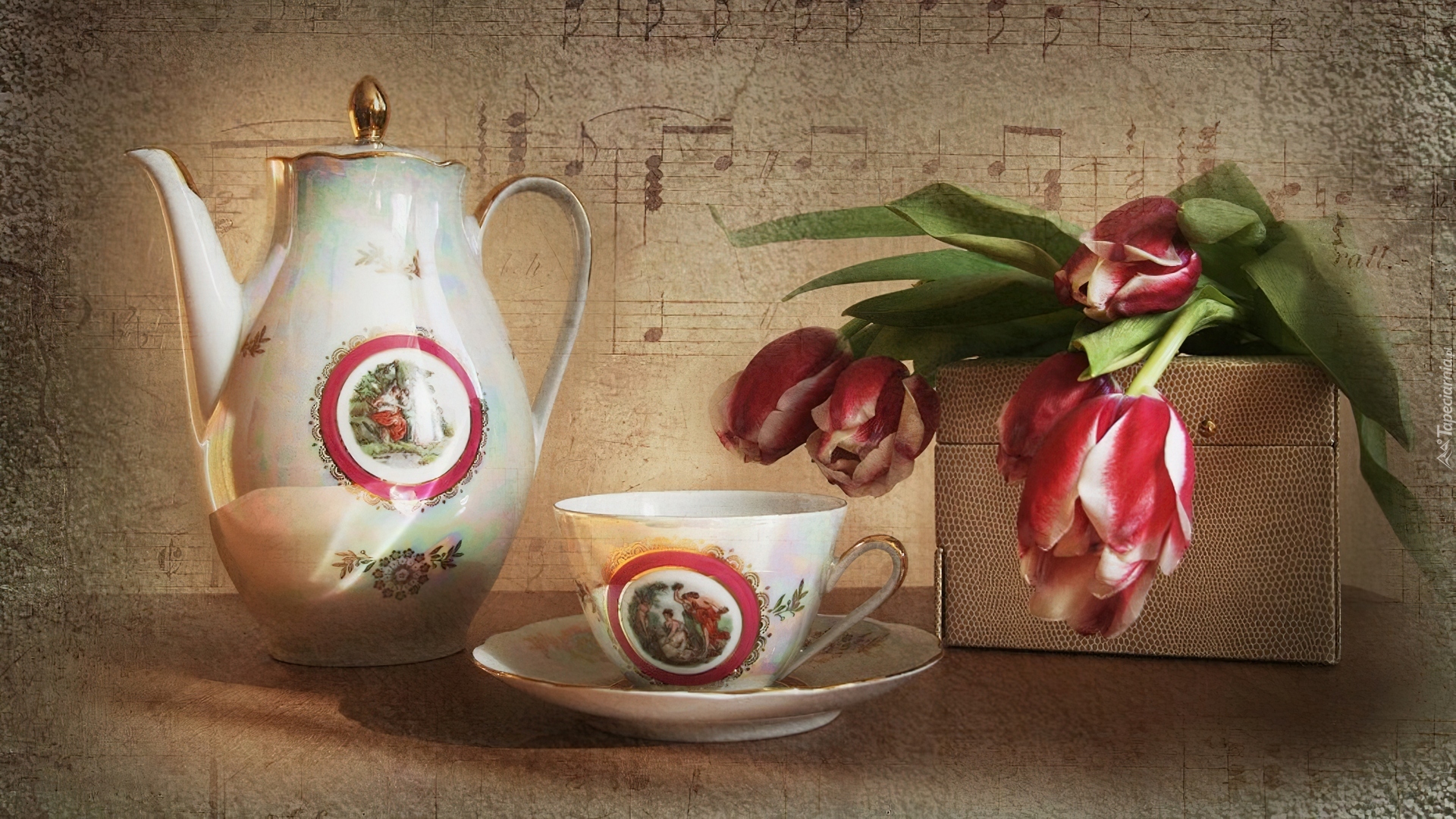 Porcelana, Tulipany, Pudełko, Nuty