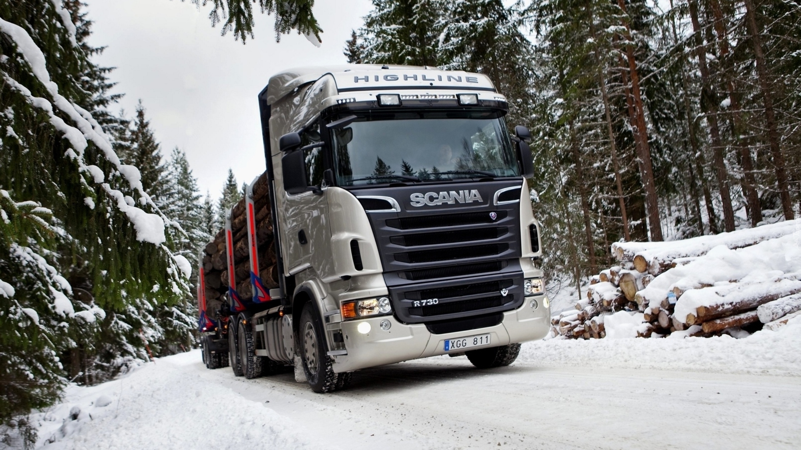 Scania R730, Ciężarówka, Drewno, Śnieg