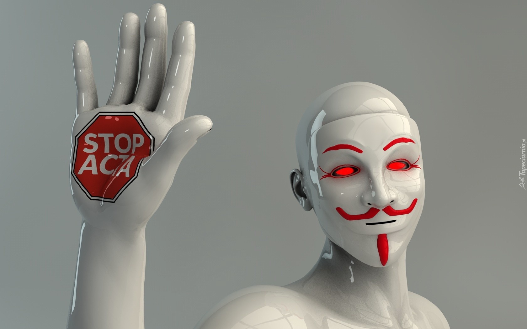 Stop, ACTA, Grafika, Postać