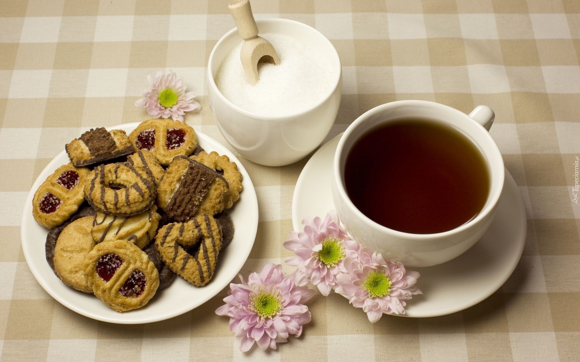 Herbata, Ciastka, Cukiernica, Kwiaty