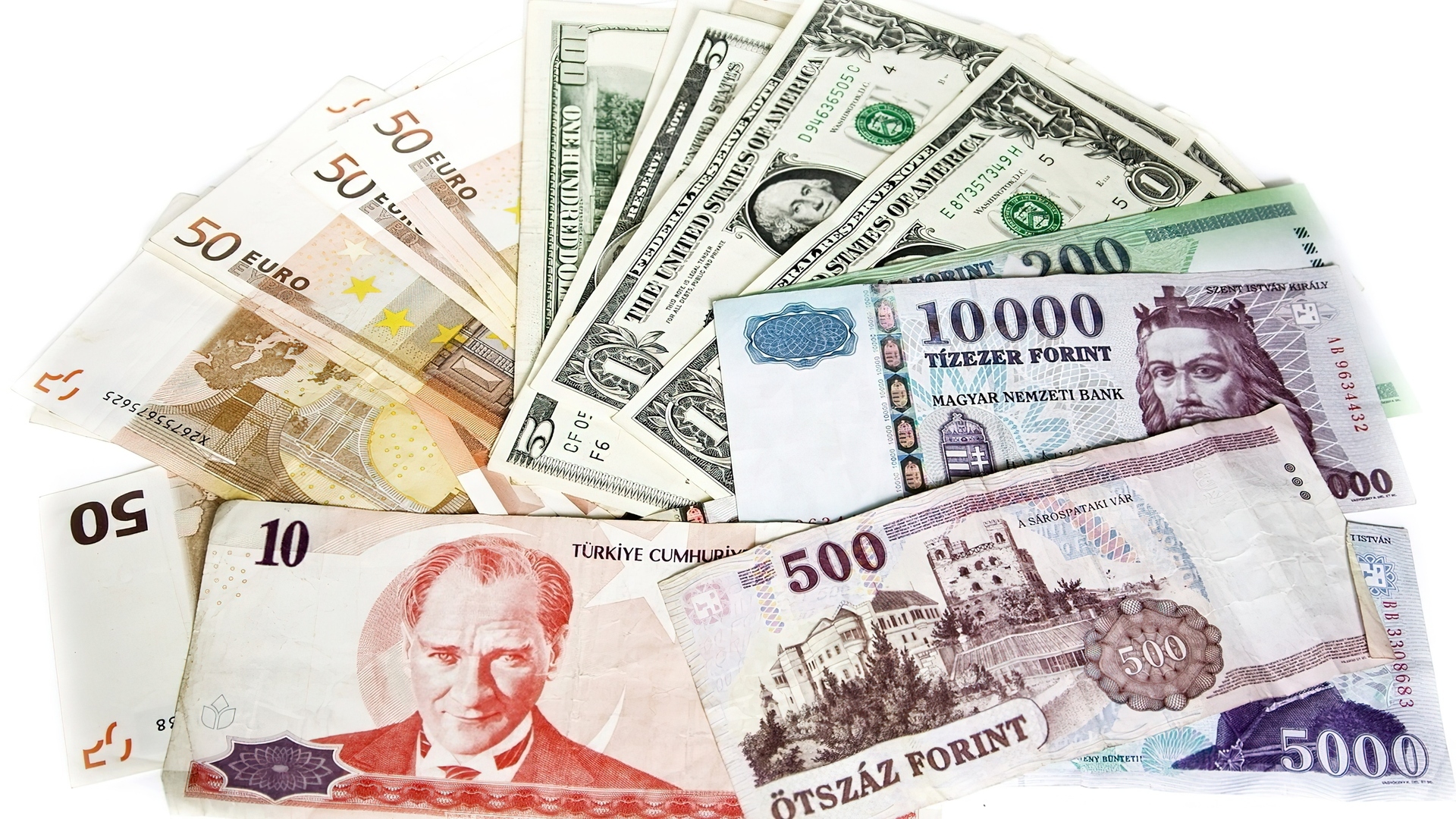 Banknoty, Dolary, Forinty, Euro