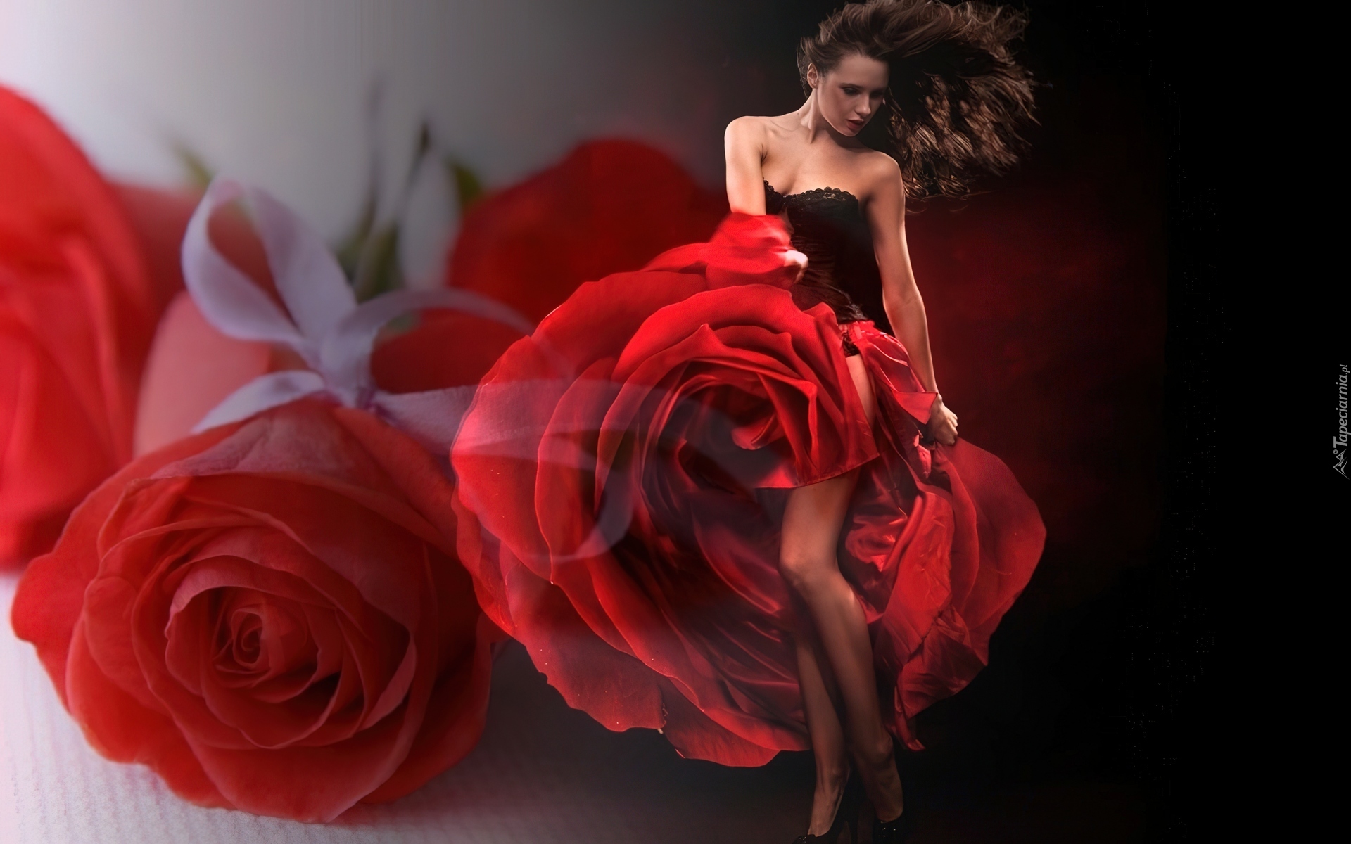 Kobieta, Spódnica, Róża