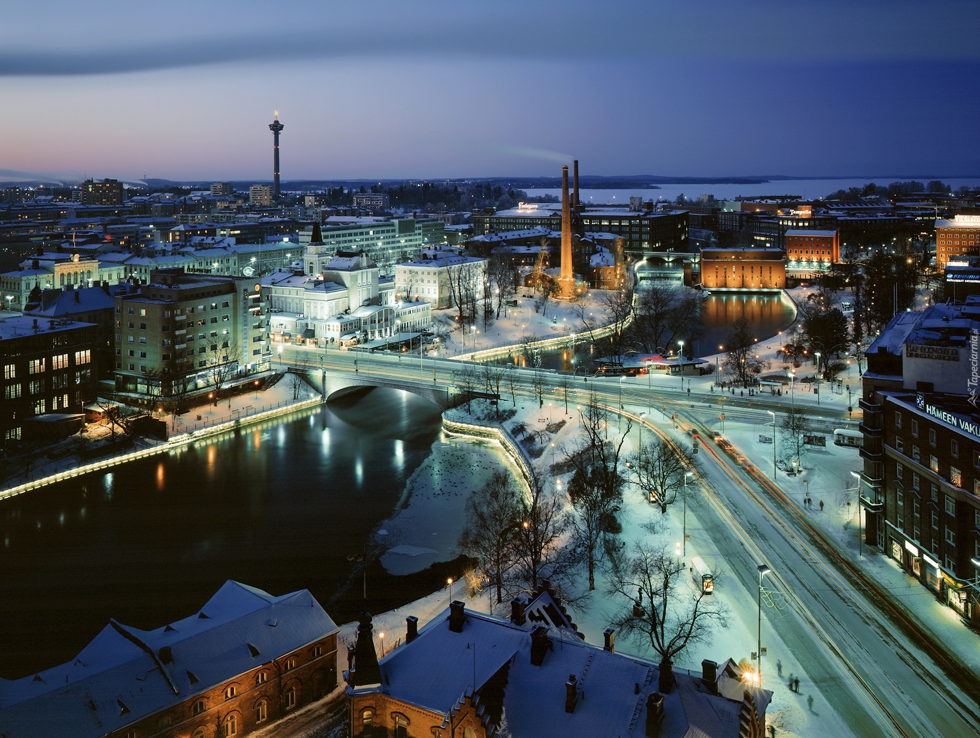 Finlandia, Tampere, Ośnieżone, Ulice, Miasto, Zima