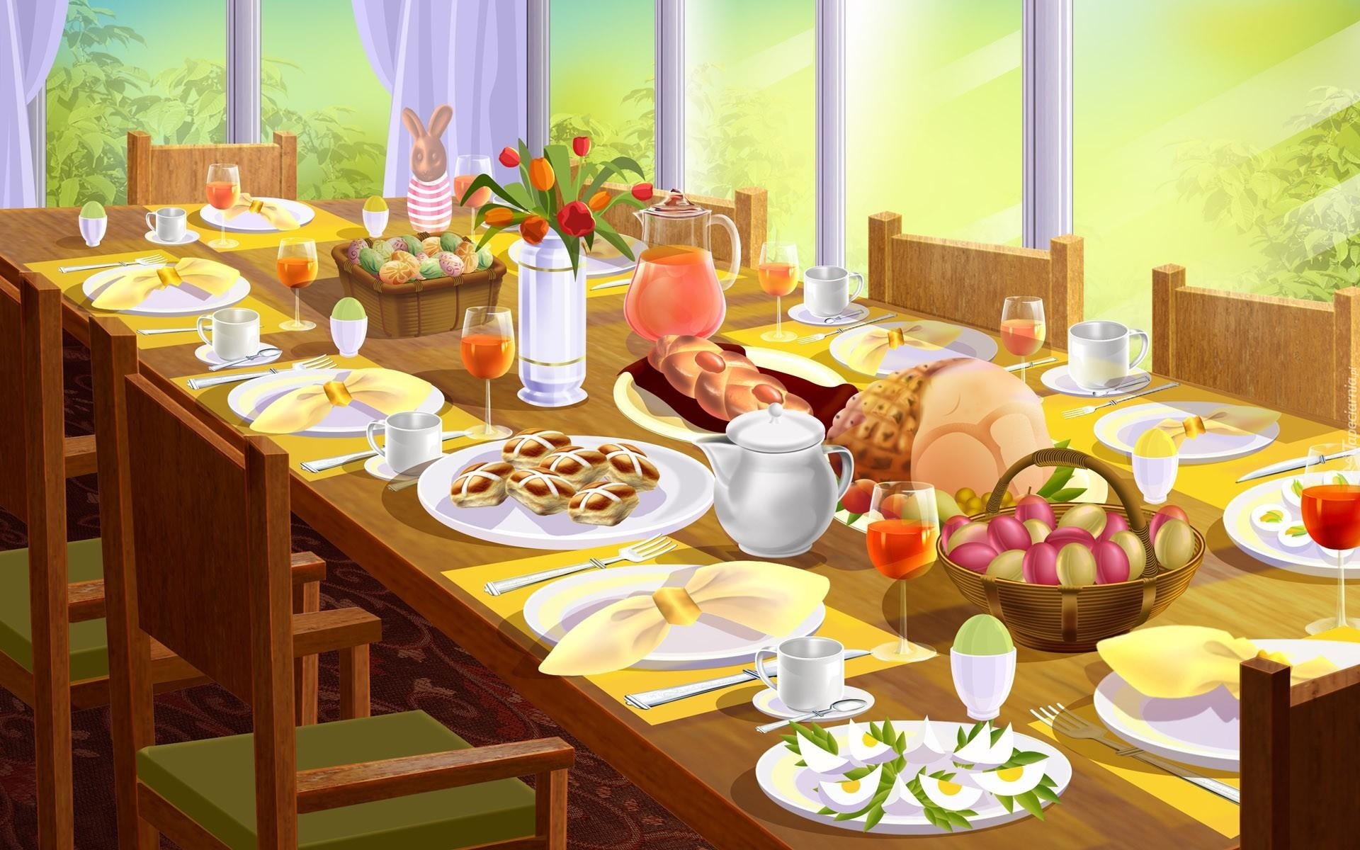 Wielkanoc, Śniadanie, Stół, Potrawy