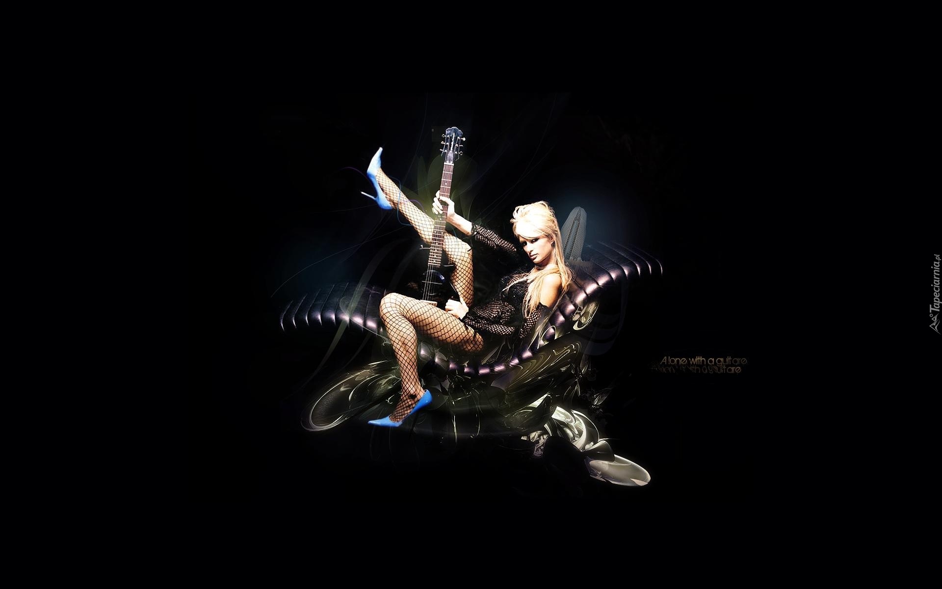 Kobieta, Gitara, Paris, Hilton, Blondynka