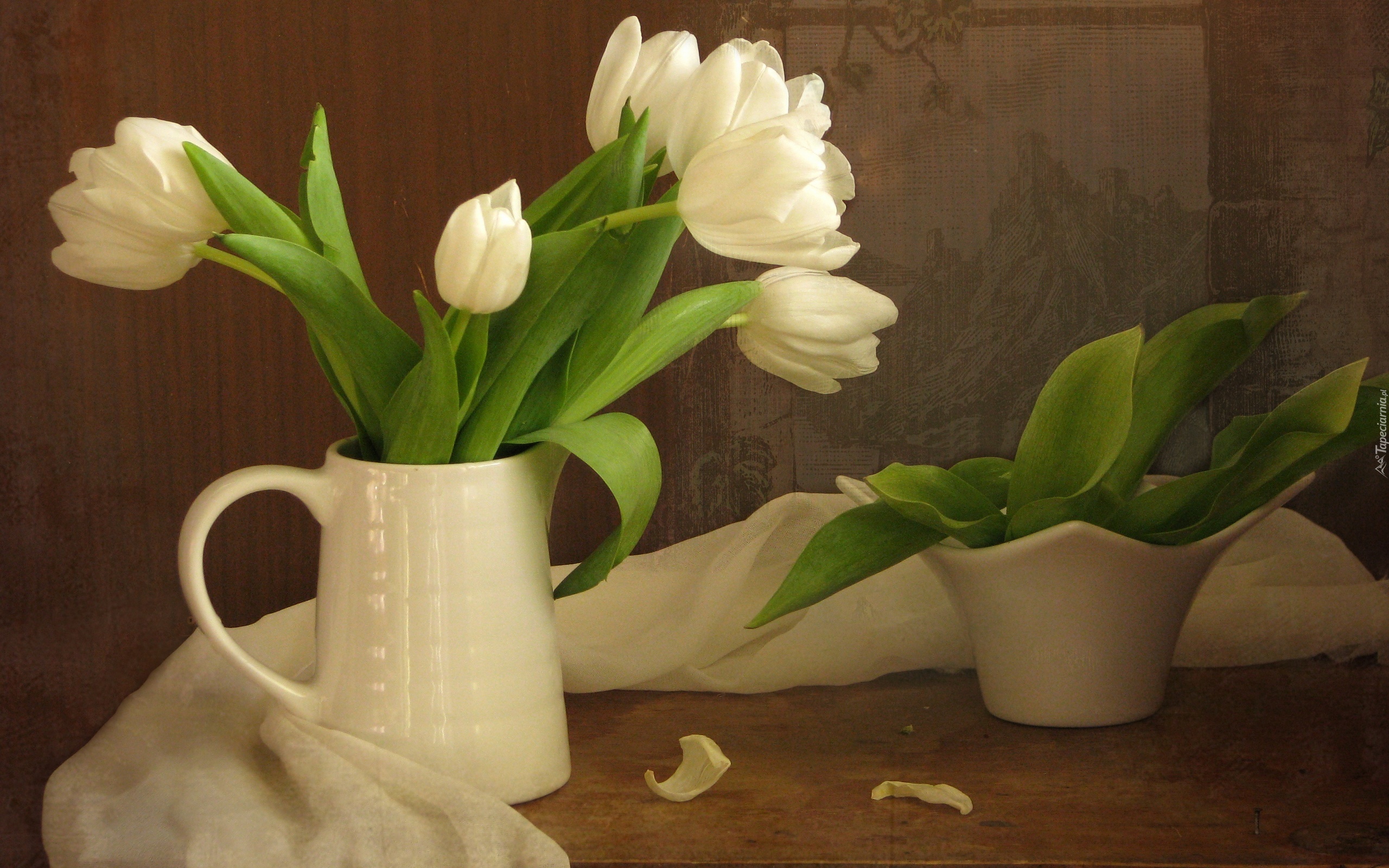 Białe, Tulipany, Porcelana, Szal