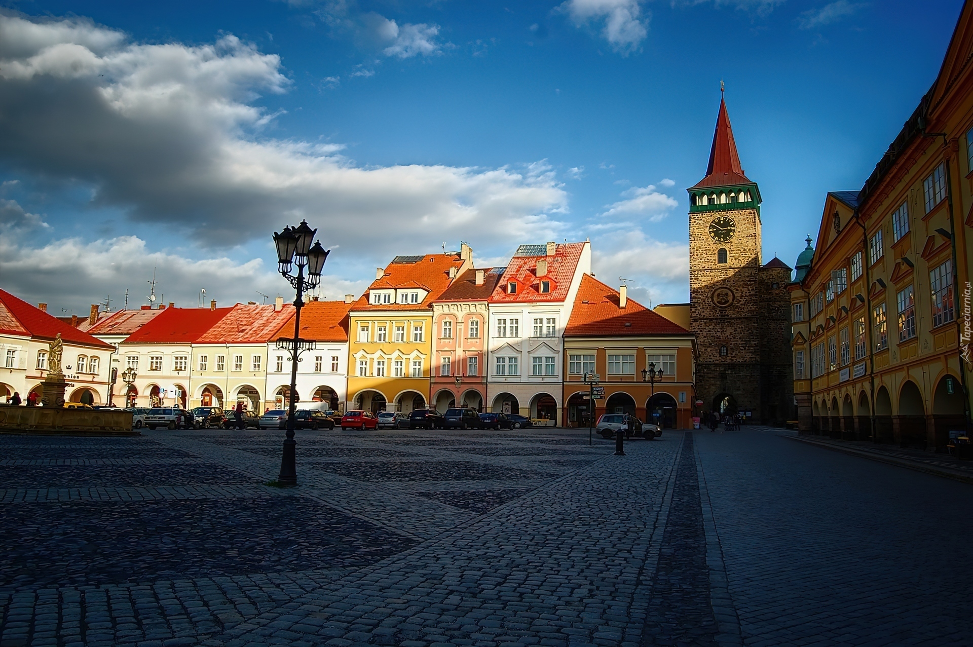 Rynek, Plac, Kamienice, Niebo, Cień, Wieża