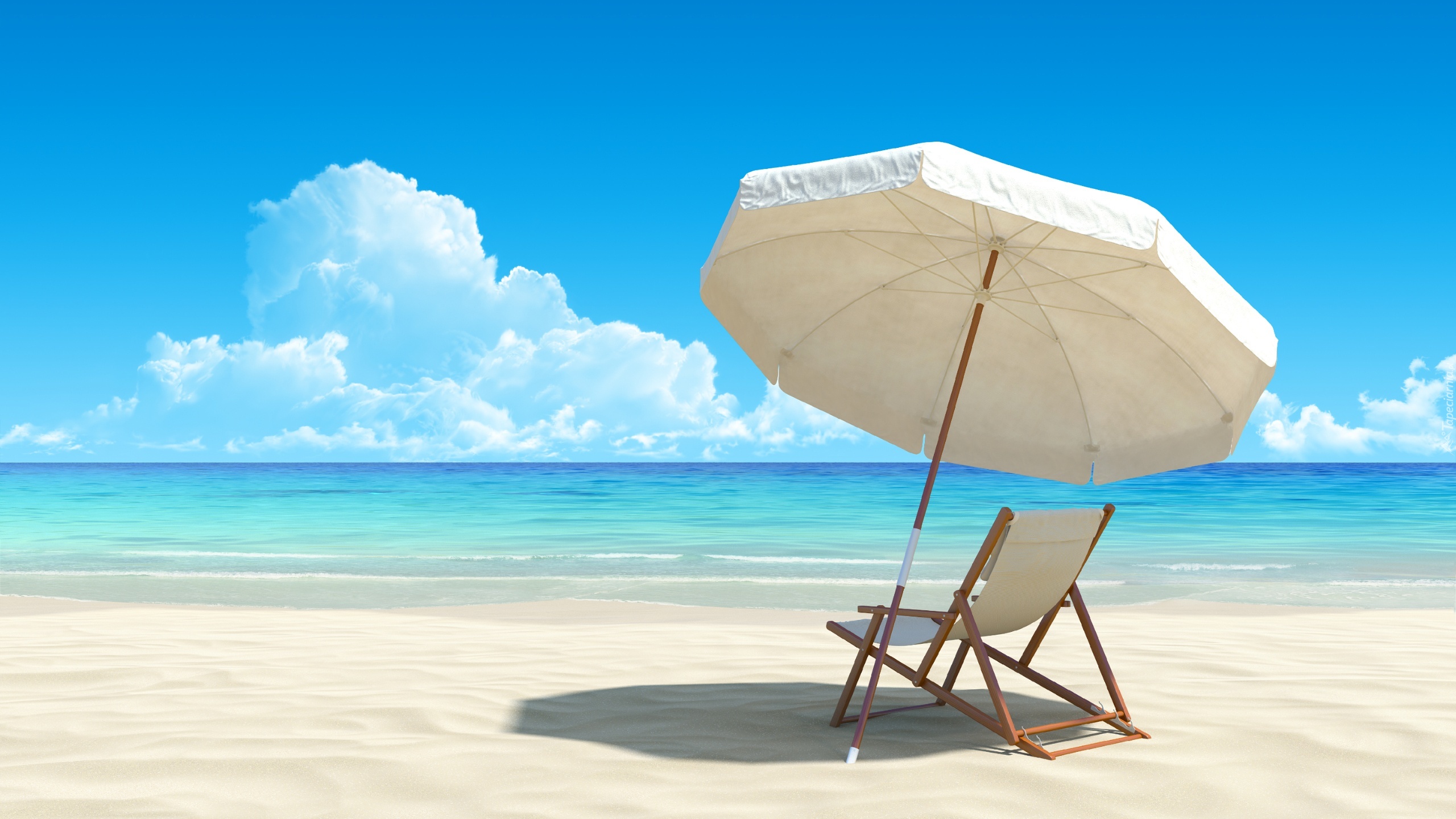 Niebo, Morze, Plaża, Parasol, Leżak, Wakacje