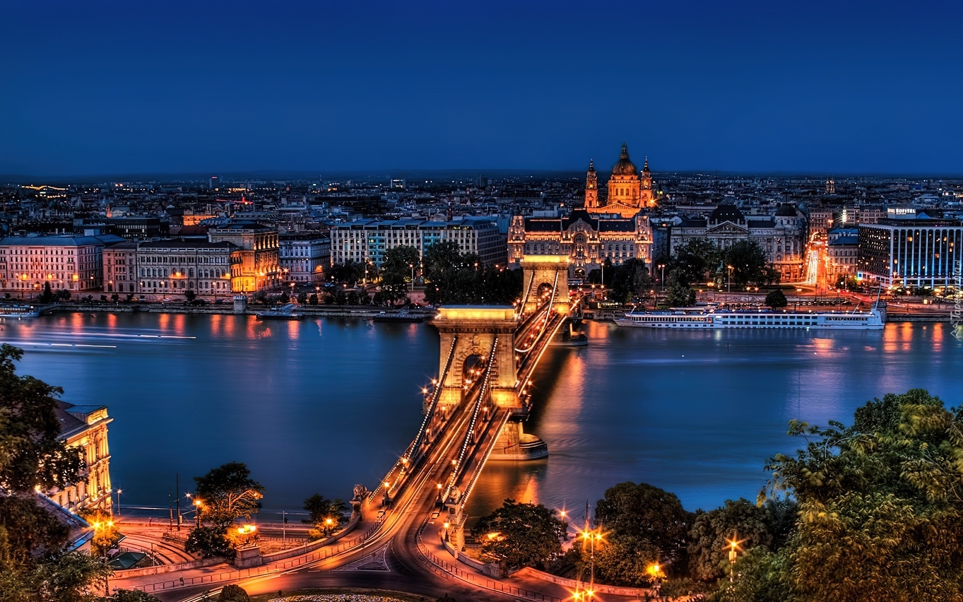 Budapeszt, Nocą, Most, Dunaj