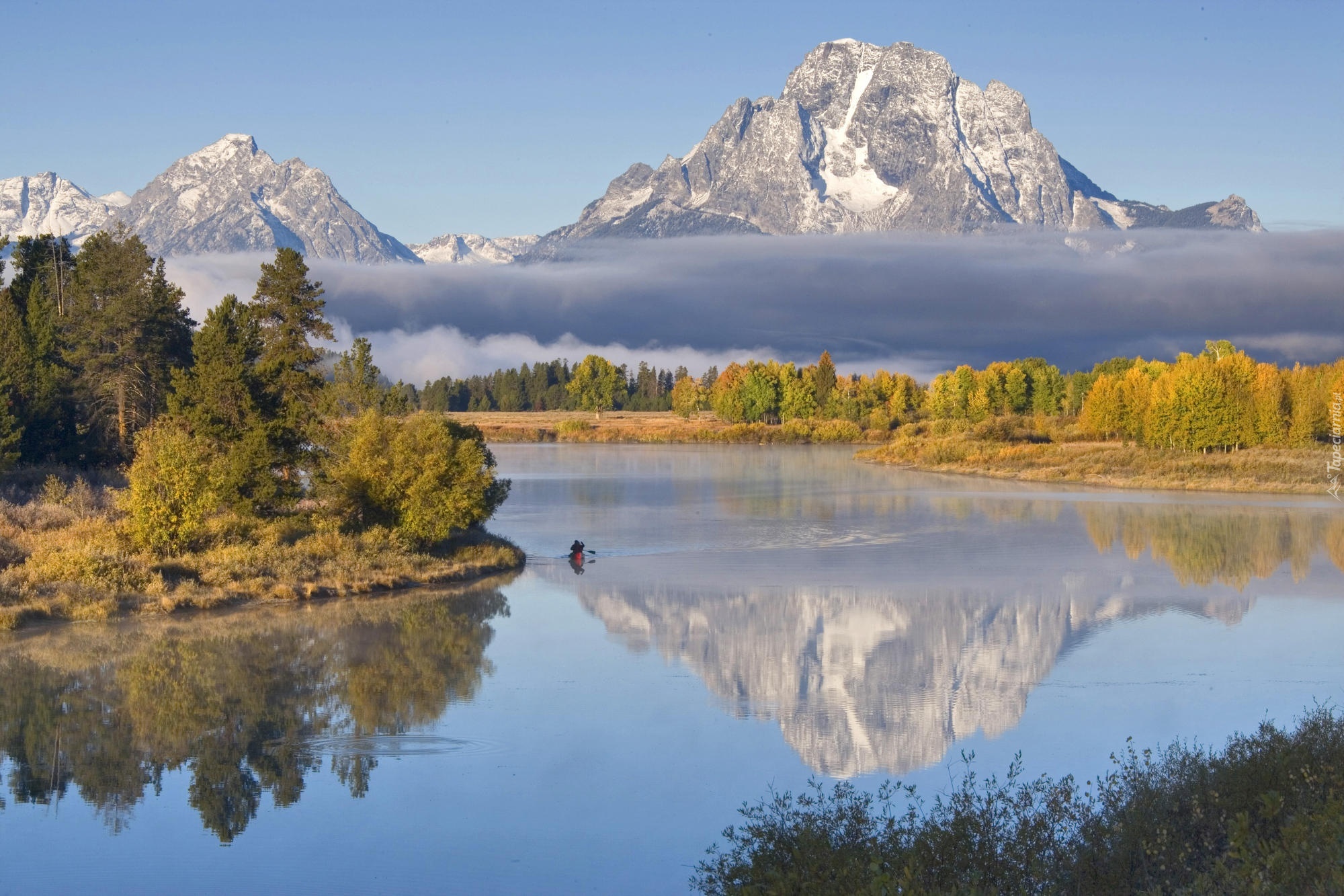 Stany Zjednoczone, Stan Wyoming,  Park Narodowy Grand Teton, Rzeka Snake River, Góry