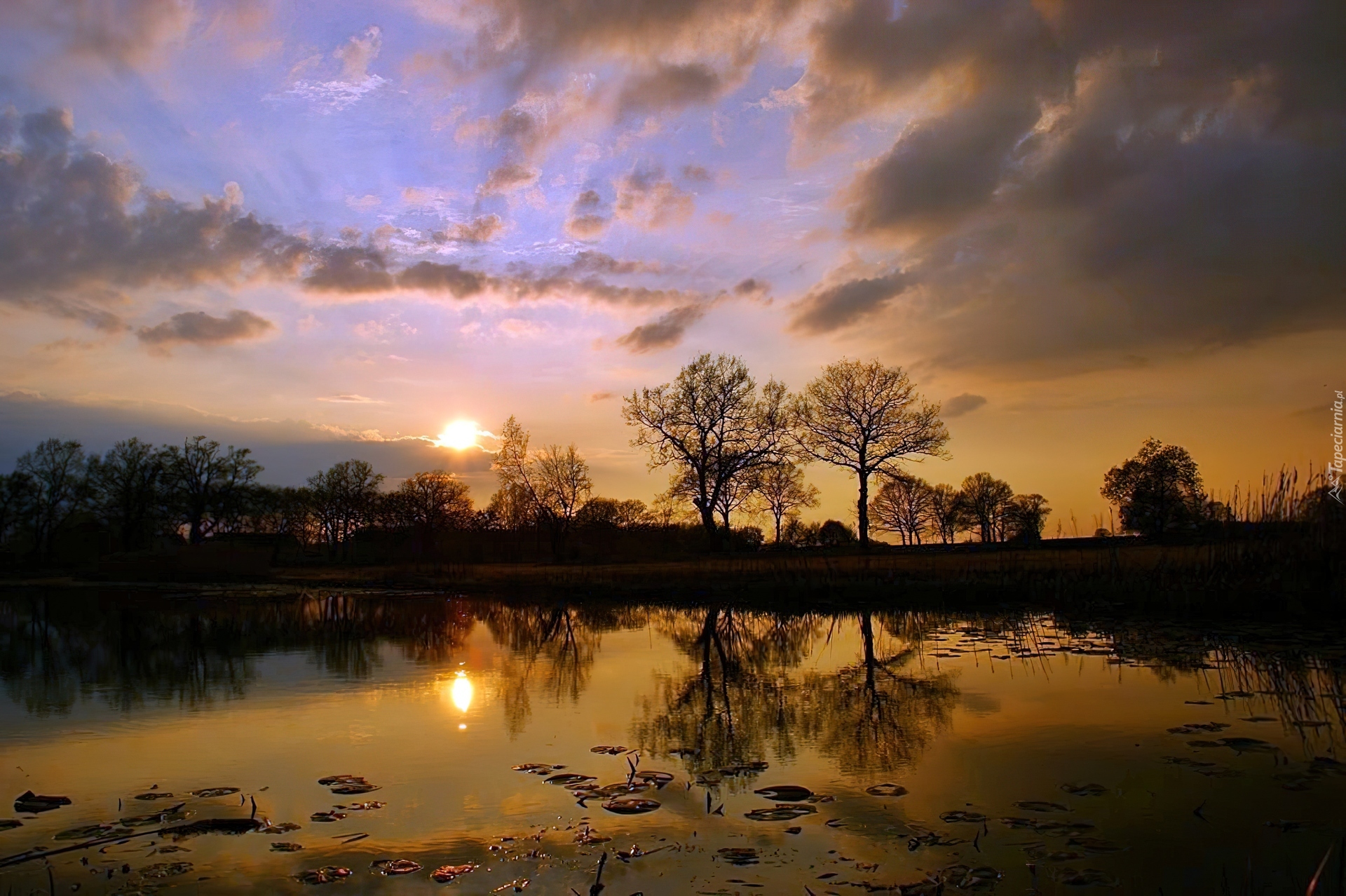 Zachód, Słońca, Jezioro