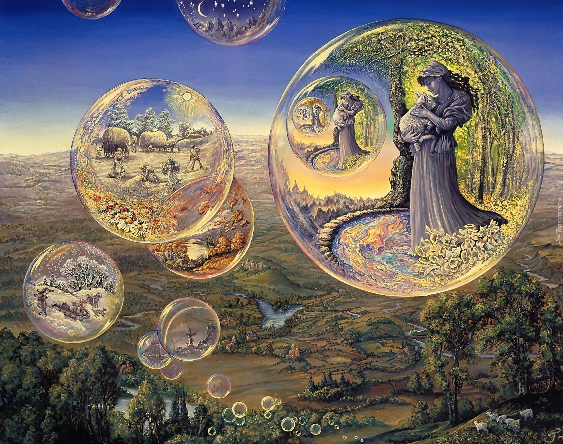 Kobieta, Owieczka, Farmy, Bańki, Josephine Wall