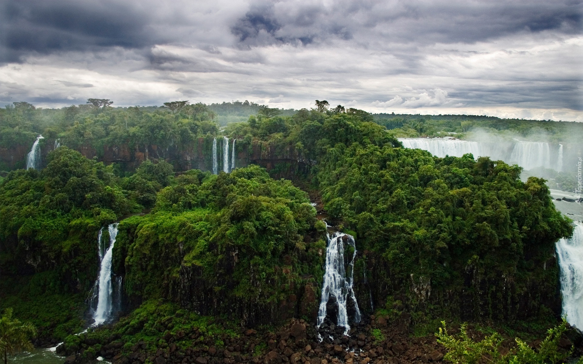 Wodospady, Iguazu, Lasy, Niebo, Brazylia