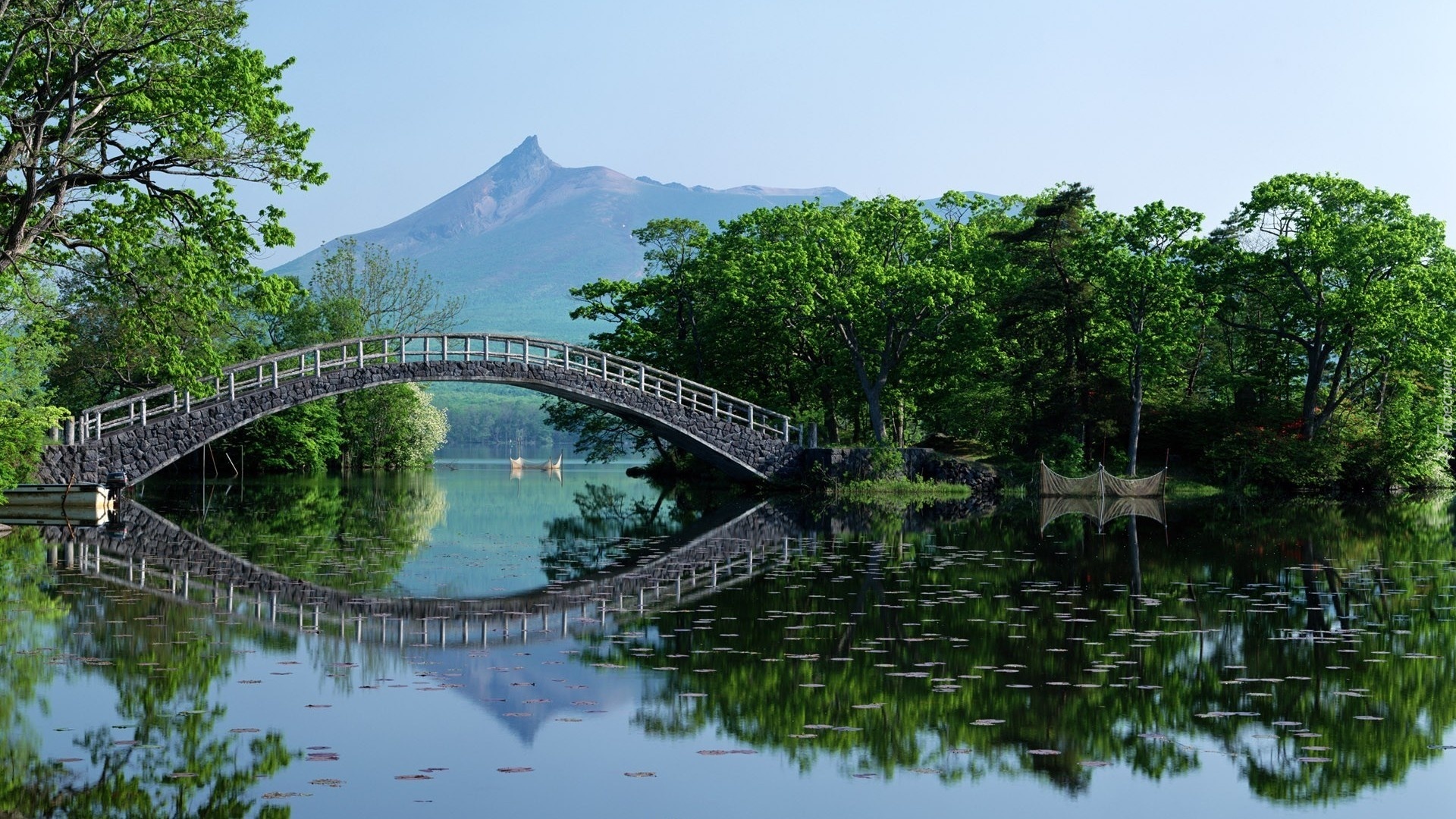 Mostek, Woda, Drzewa, Góra, Japonia
