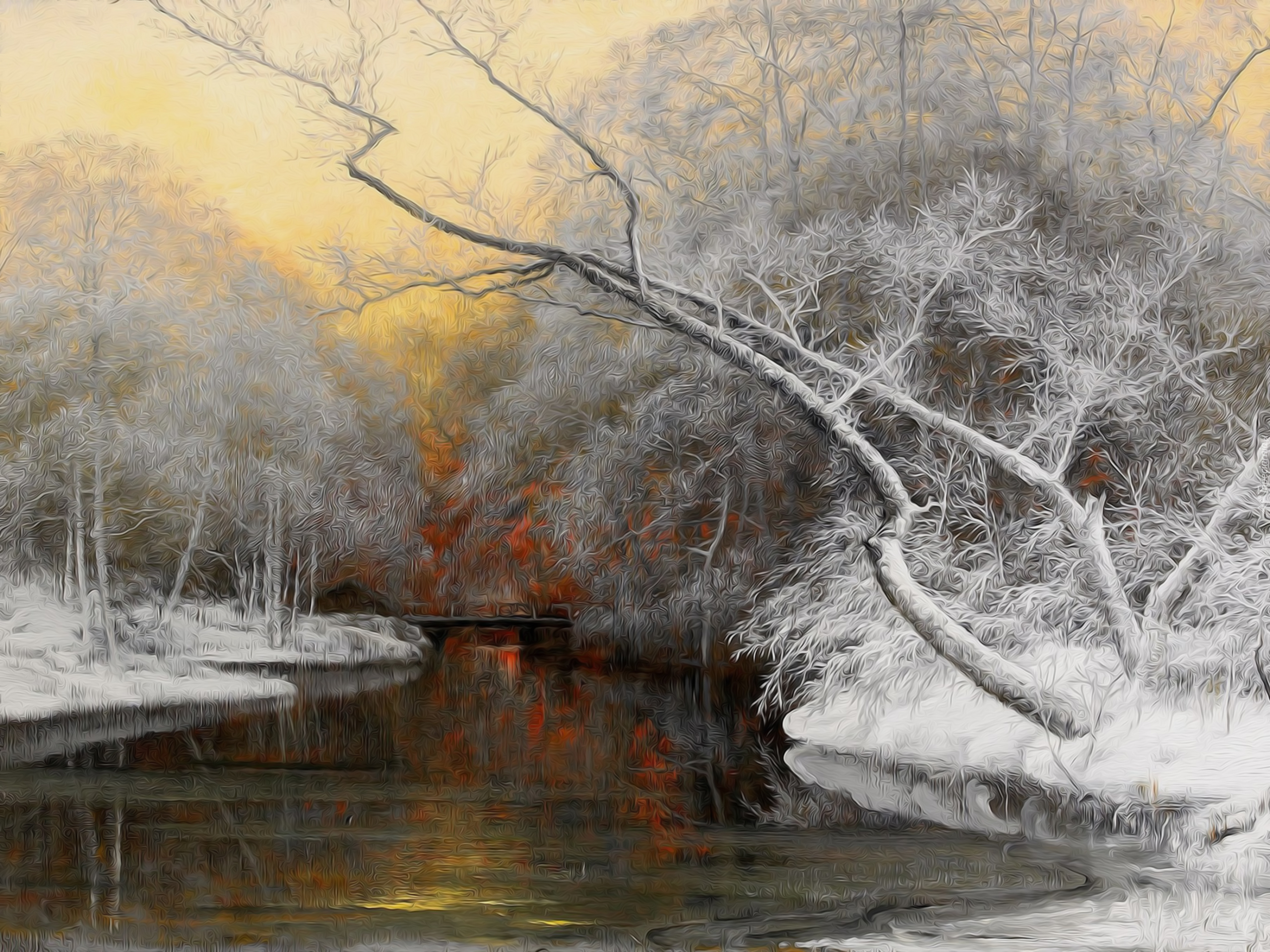 природа река зима вечер деревья скачать