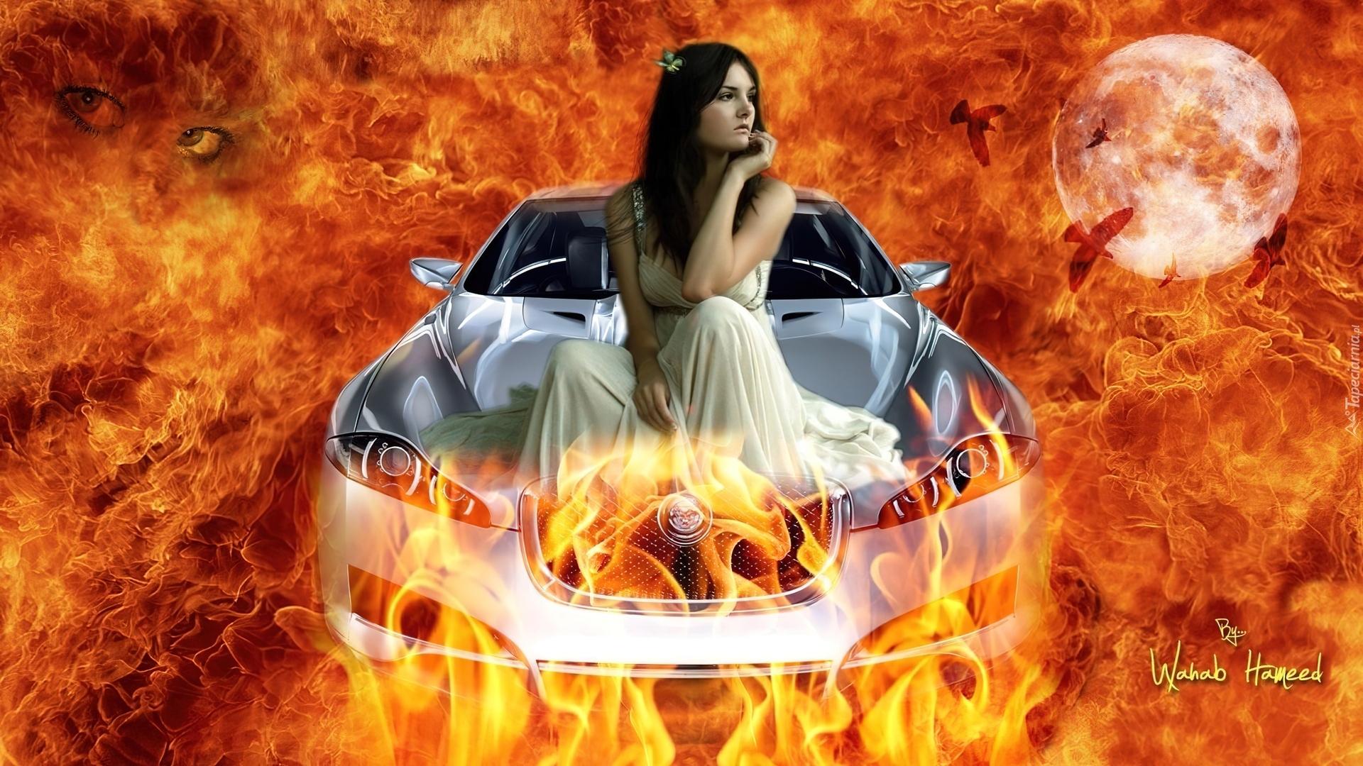 Dziewczyna, Samochód, Ogień