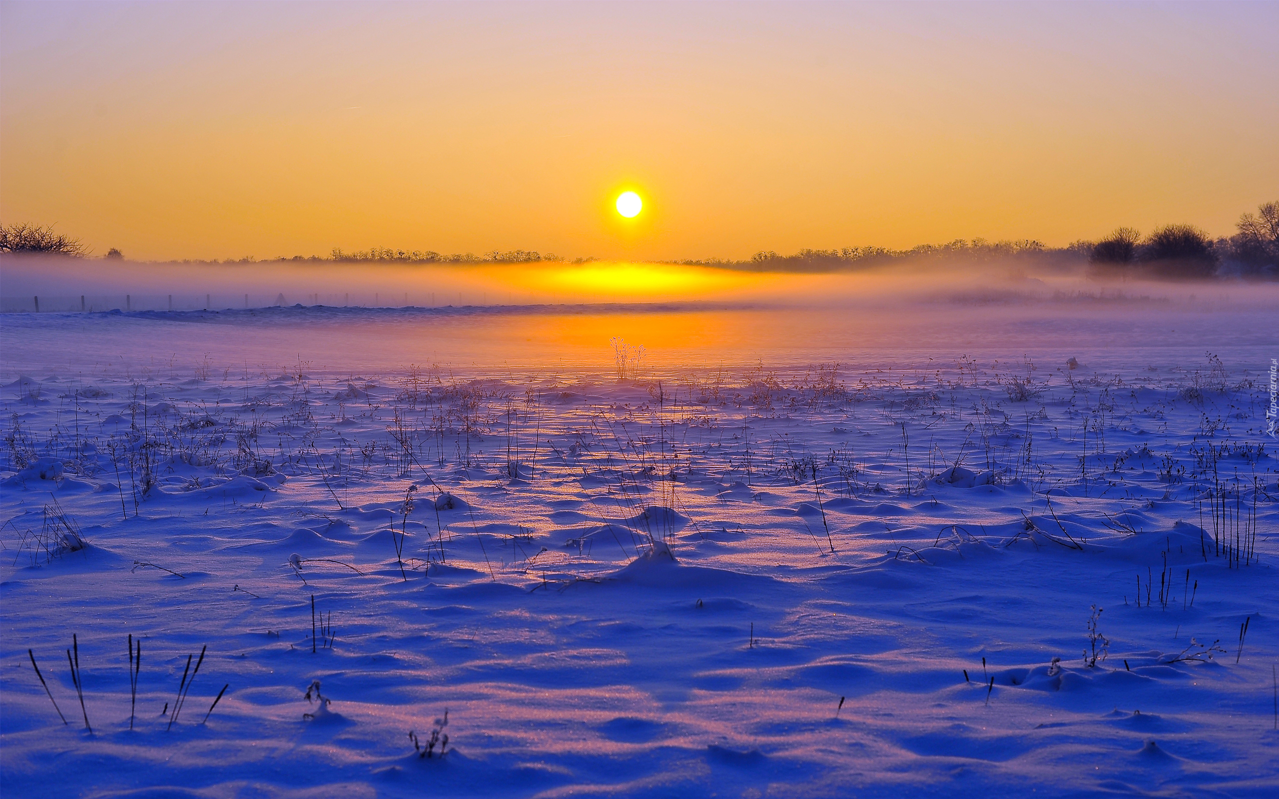 Śnieg, Zachód, Słońca