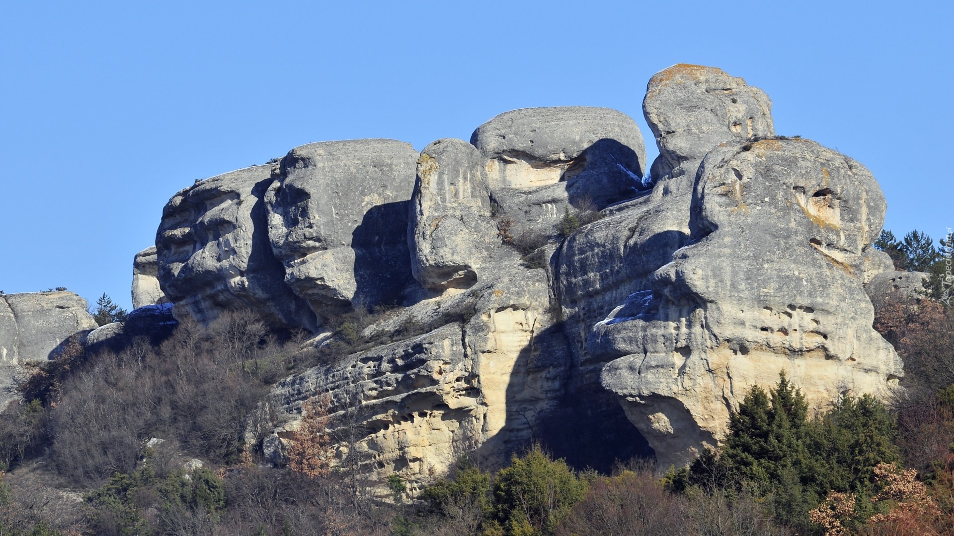 Skały, Krzewy, Niebo