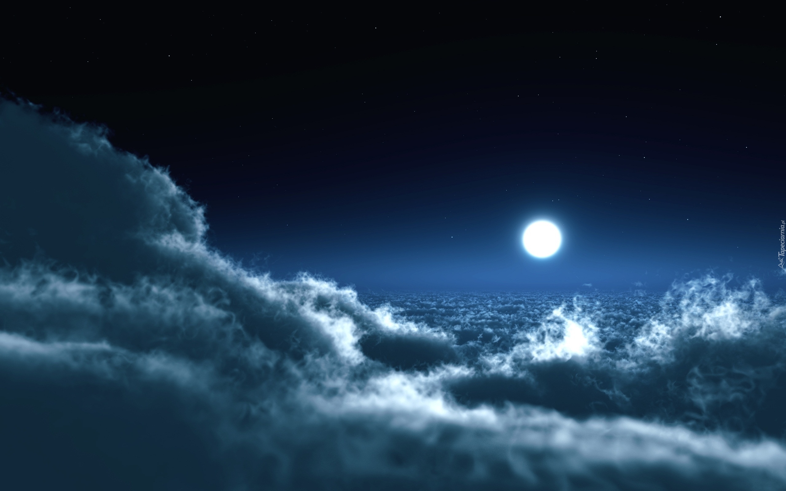 Noc, Księżyc, Niebo, Chmury
