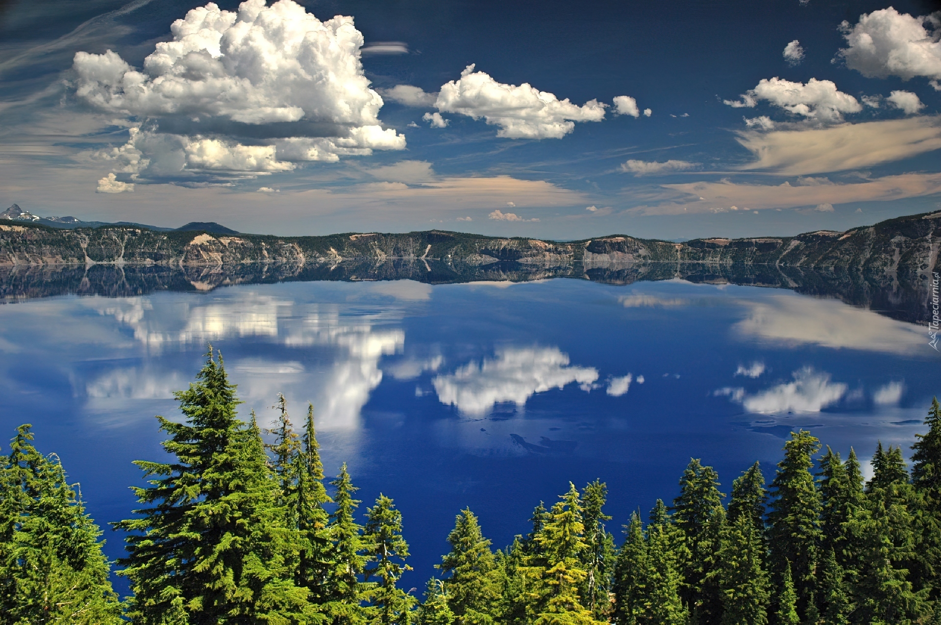 Oregon, Jezioro, Drzewa, Chmury