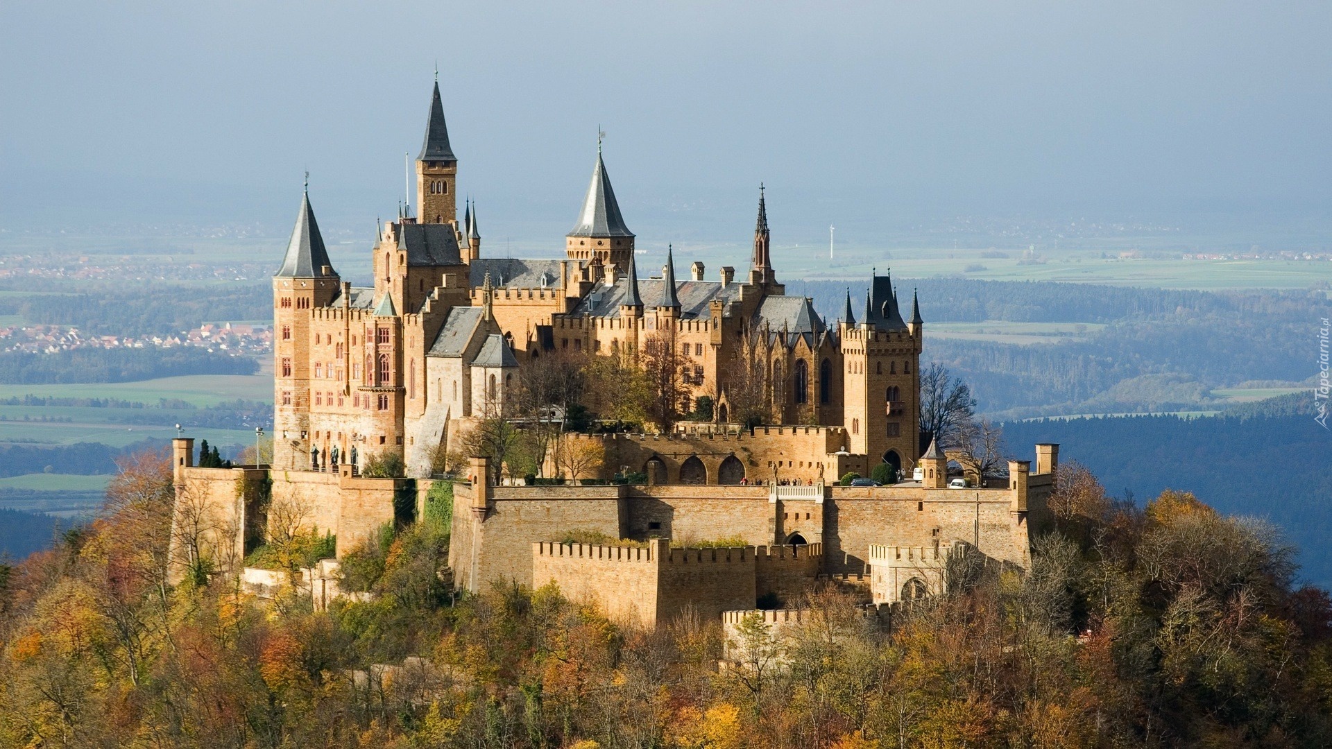 Zamek, Hohenzollernów, Stuttgart, Niemcy, Wieże, Drzewa