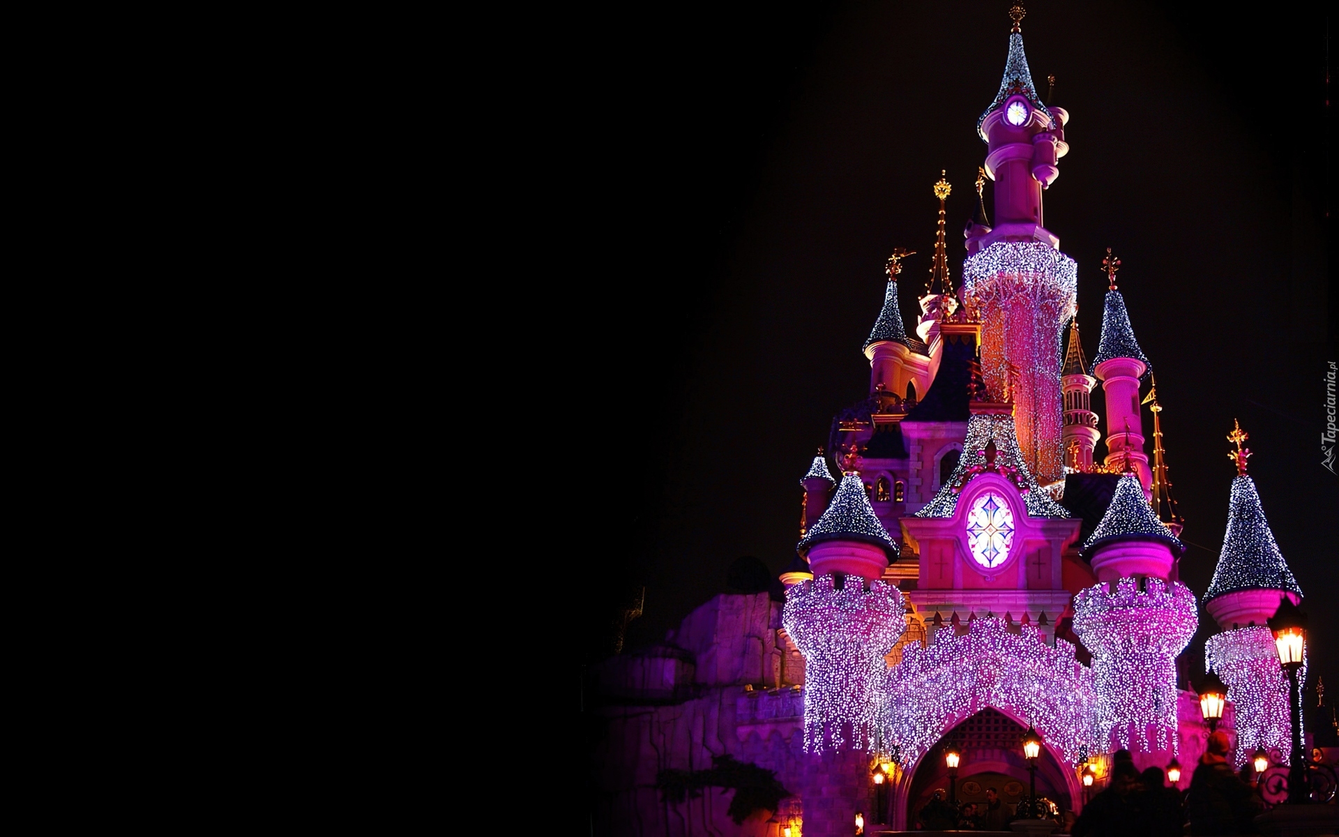 Pałac, Disneyland, Noc, Światła, Fiolet