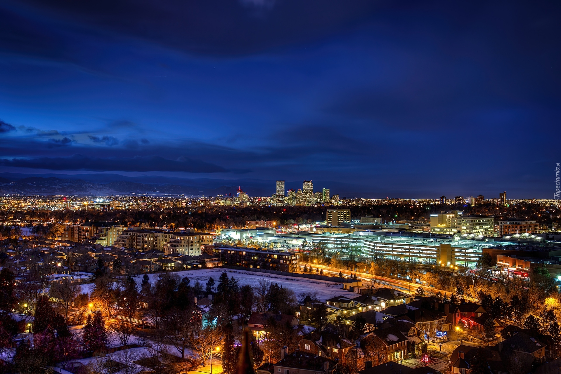 Miasto, Nocą, Panorama, Światła