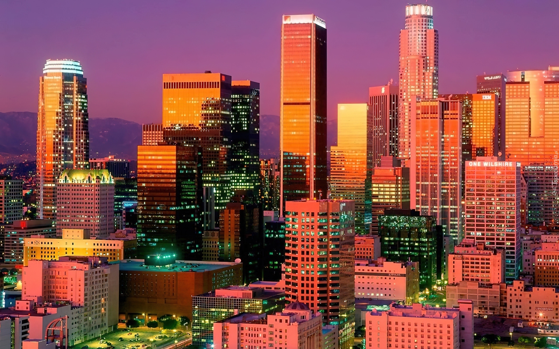 Los Angeles, Zachód, Słońca, Wieżowce