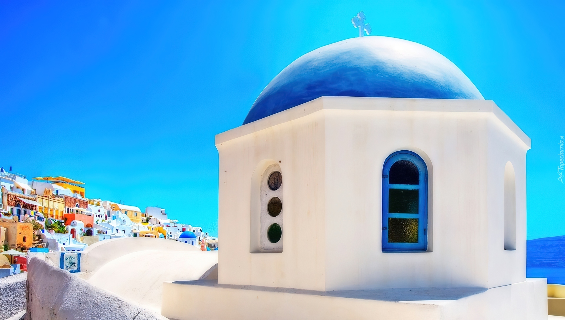 Cerkiew, Santorini, Grecja, Niebieska, Kopuła