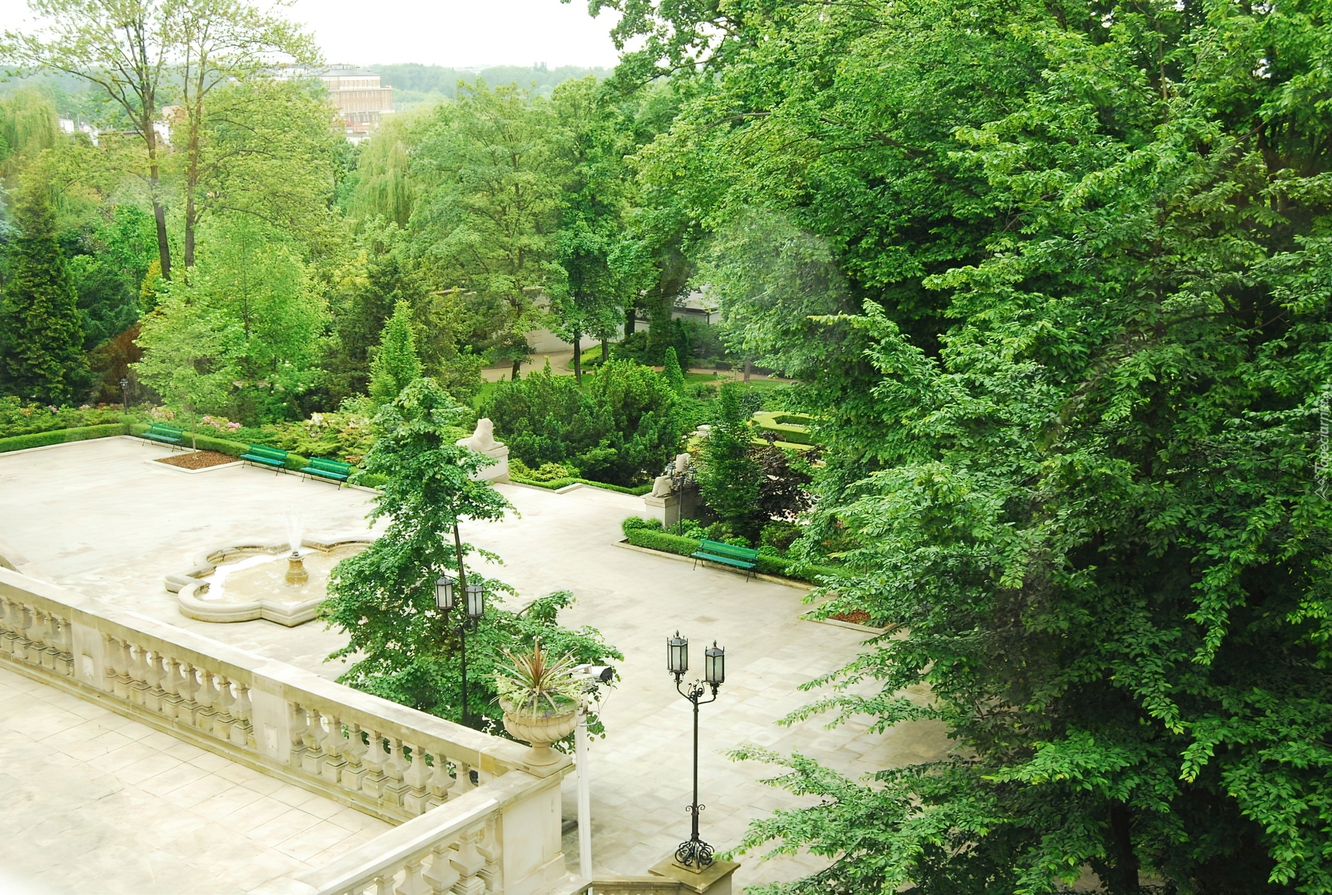 Ogród, Prezydencki, Drzewa, Fontanna