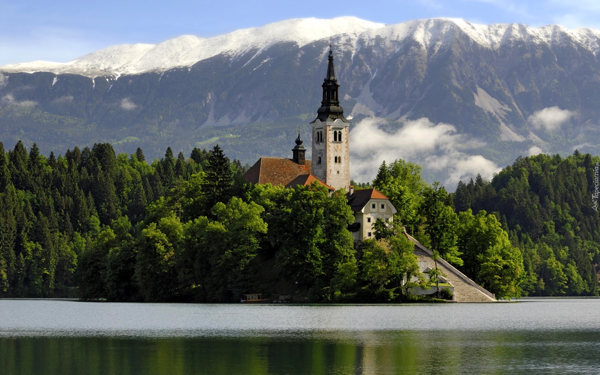 Jezioro, Zamek, Bled, Słowenia, Góry