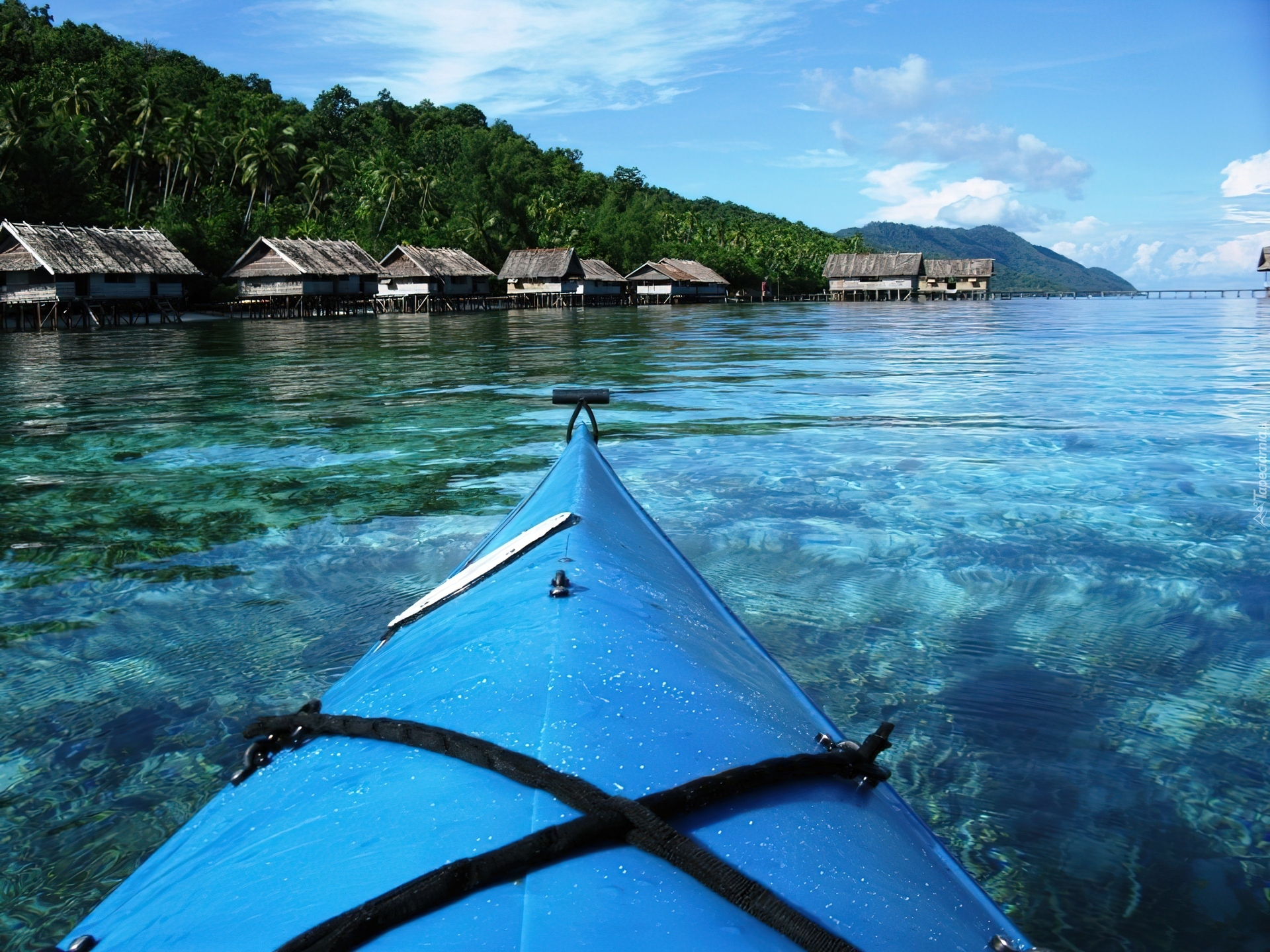 Kajak, Woda, Domki, Drzewa, Wyspy, Raja Ampat