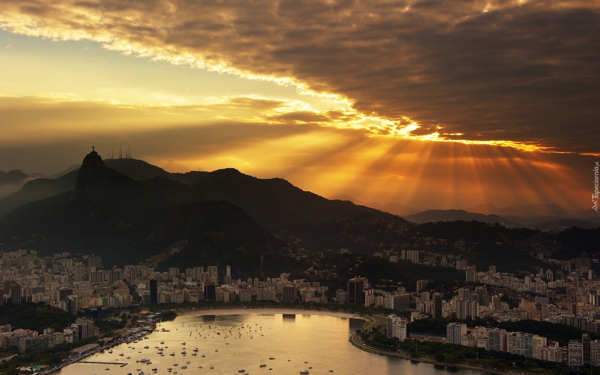 Rio de Janeiro, Brazylia, Zachód, Słońca, Promienie