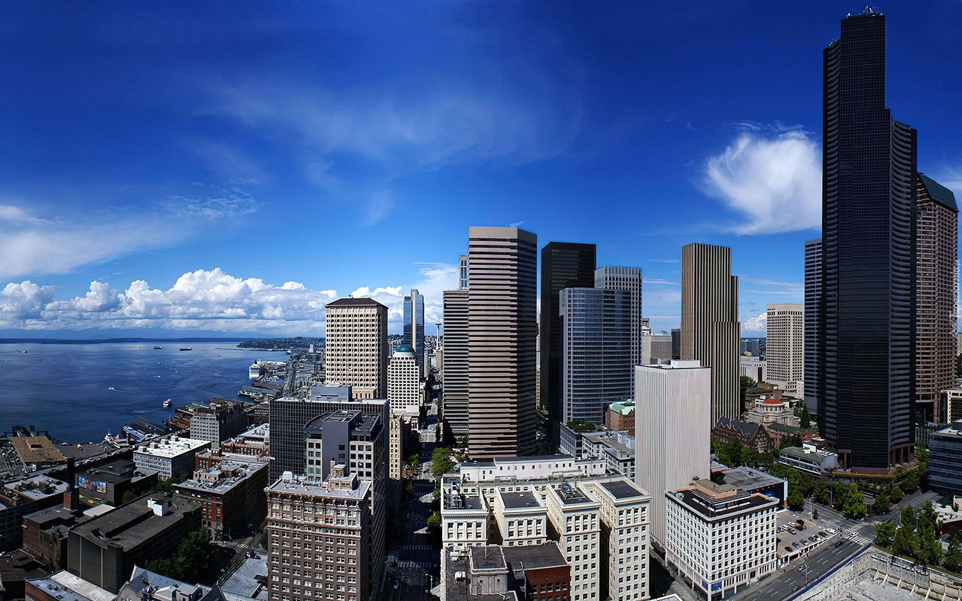 Panorama, Miasta, Seattle, Wieżowce