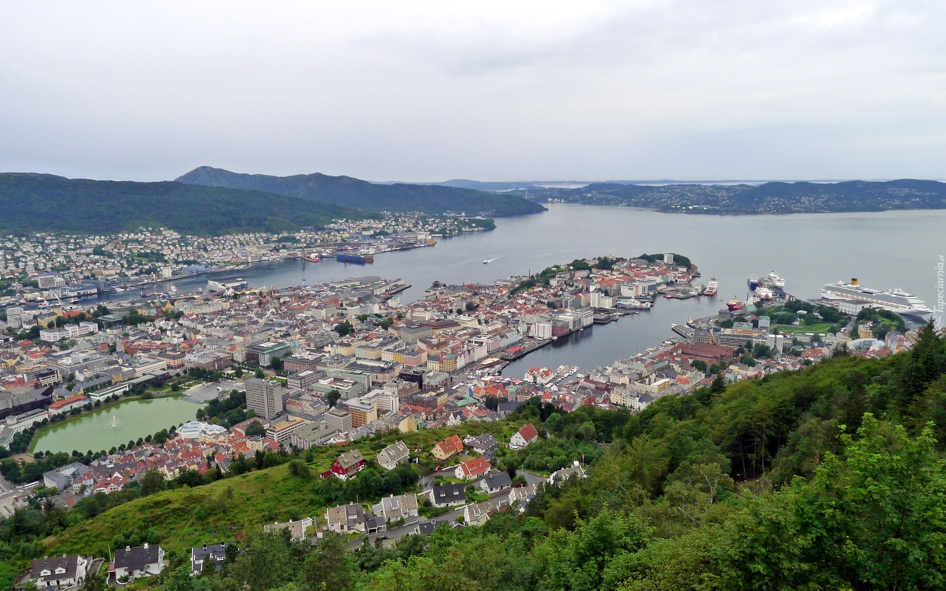 Panorama, Miasta, Bergen, Norwegia