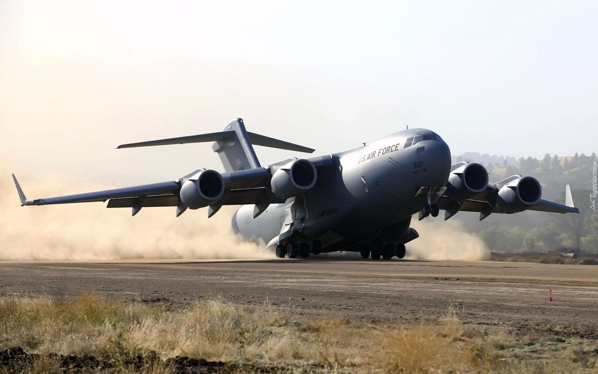 Lądowanie, Kurz, Transportowiec, Boeing C-17 Globemaster III