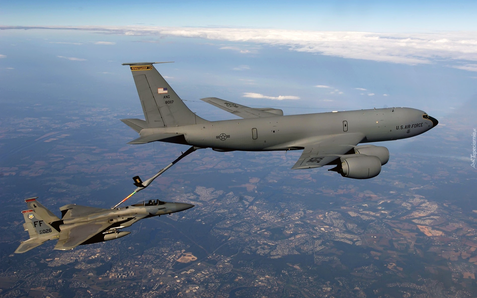 Transportowiec, Myśliwiec, F-16, Lot, KC-135 Stratotanker