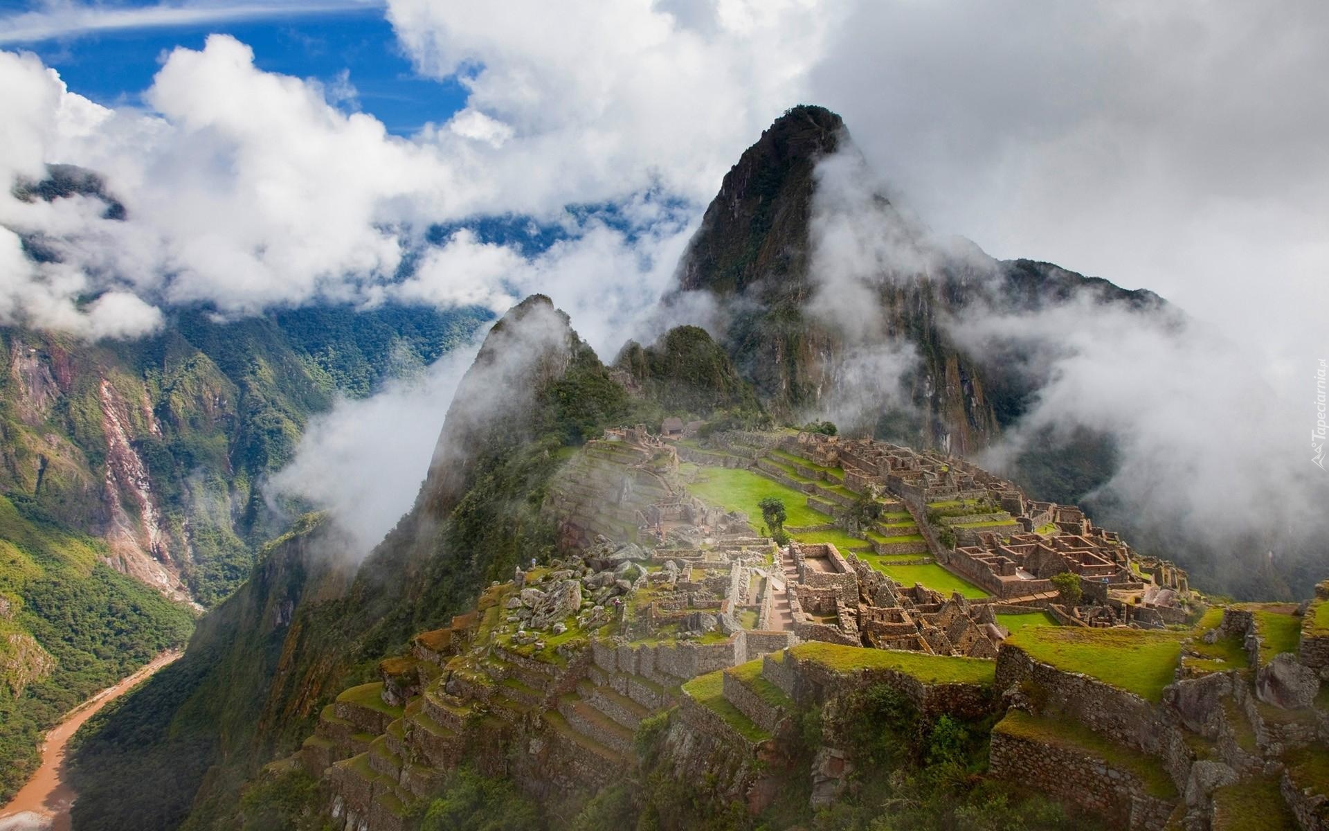 Peru, Machu Picchu, Ruiny, Góry, Chmury